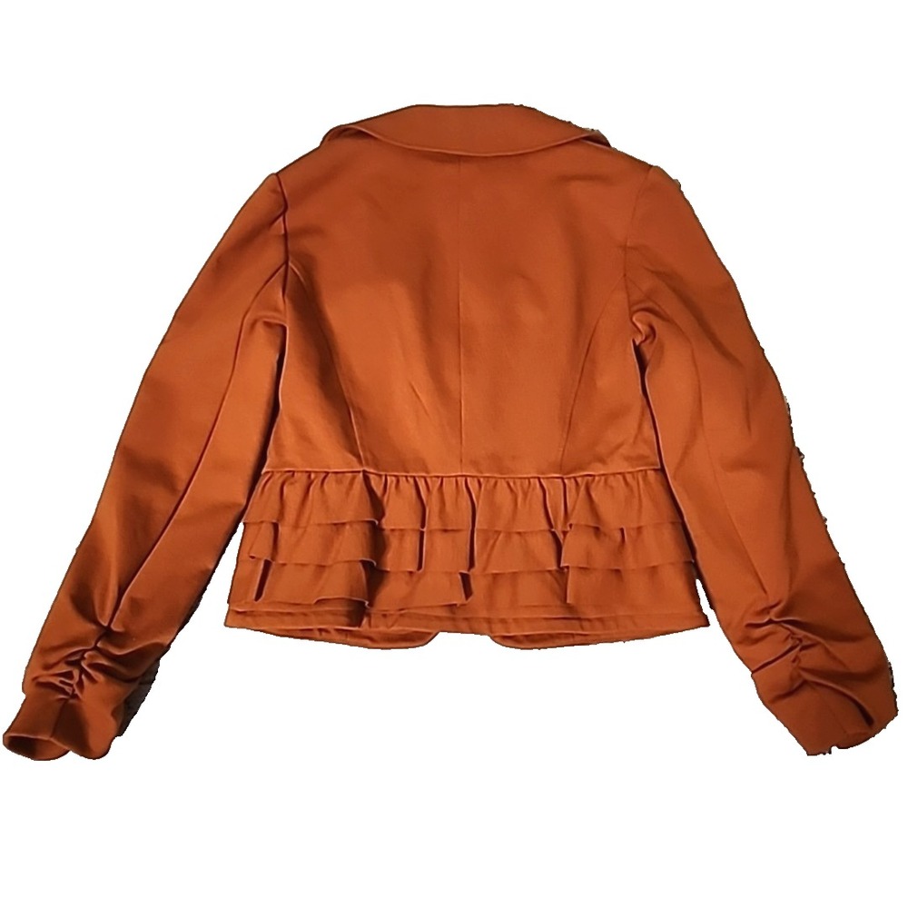 INC Jacket Blazer Small Brown Camel Ruffle Ruched Sleeve Button Lined Casual - Picture 6 of 7